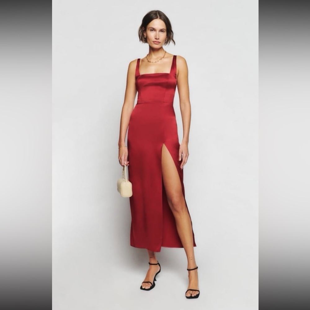 Reformation Solay Red Silk Dress